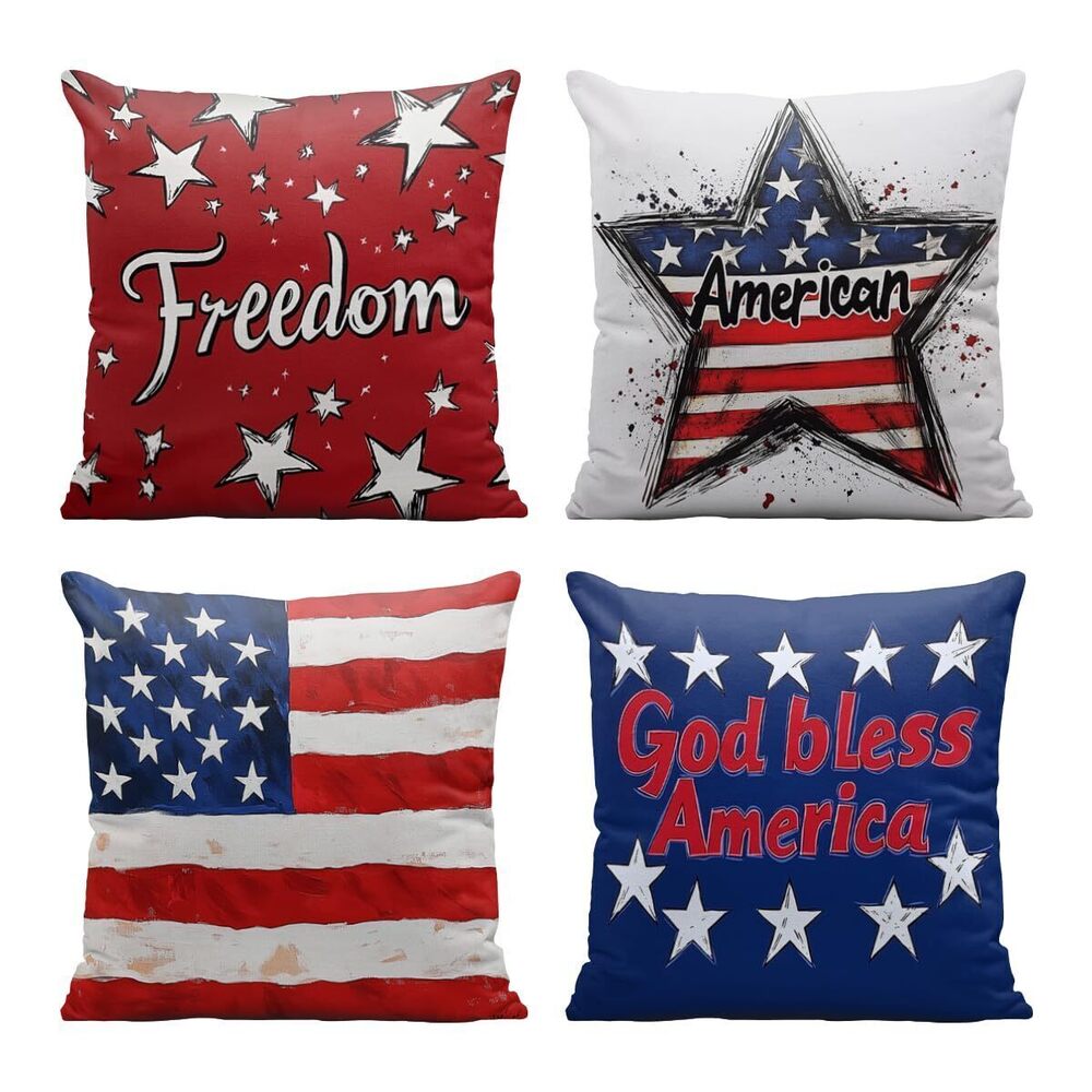 7107 Independence Day Pillow Covers 18x18 Inch Set of 4, Watercolor